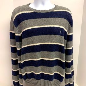 Polo Ralph Lauren Black Gray White Striped Sweater Size XXL